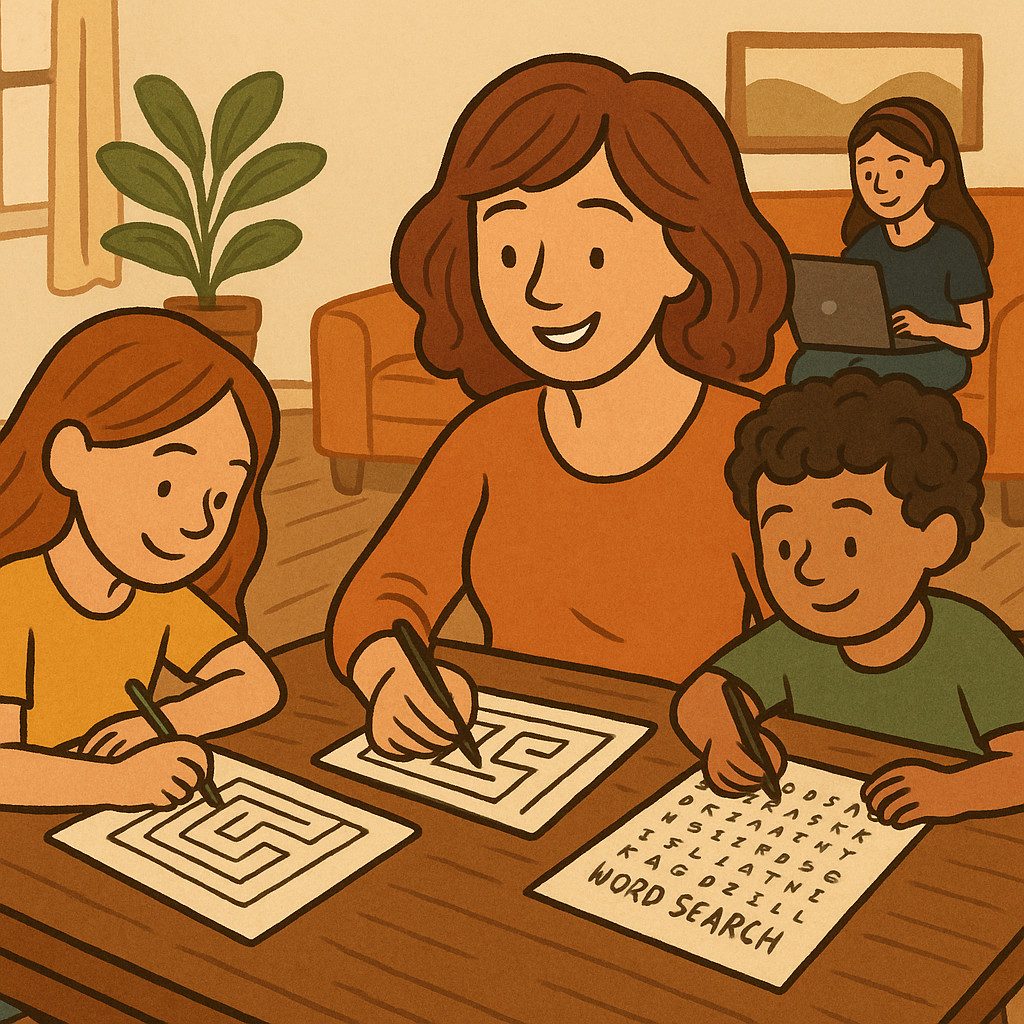 My Family doing mazes and word searches
